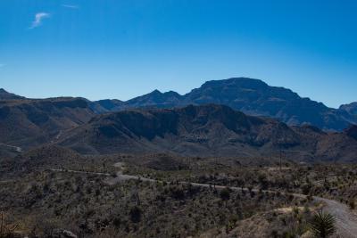 Overlook of desert mountain terrain of Pinto Canyon Ranch, Marfa, Texas