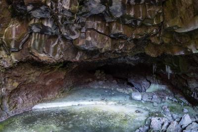A cave with an ice floor