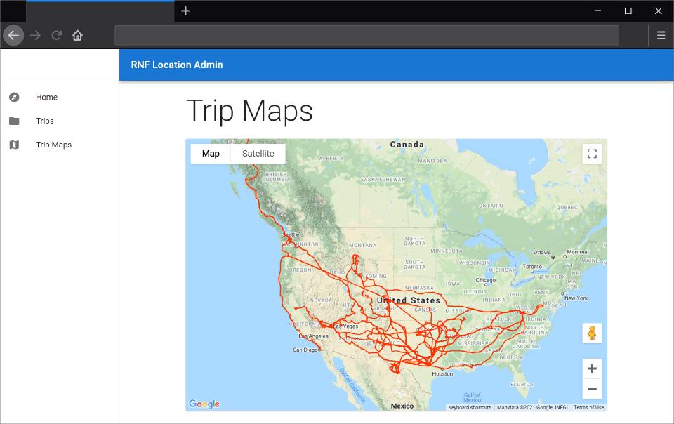 Admin backend showing all trips